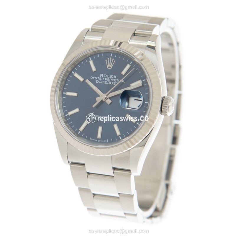 Rolex DATEJUST Replica - Automatic - 18kt White Gold & Steel - Blue Dial - Silver Steel Strap - View 3