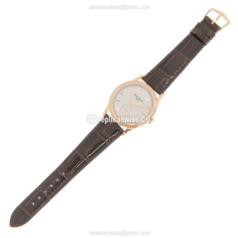 Patek Philippe 6119R-001 Replica - Manual Wind - 18kt Rose Gold - White Dial - Brown Alligator Buckle - View 2