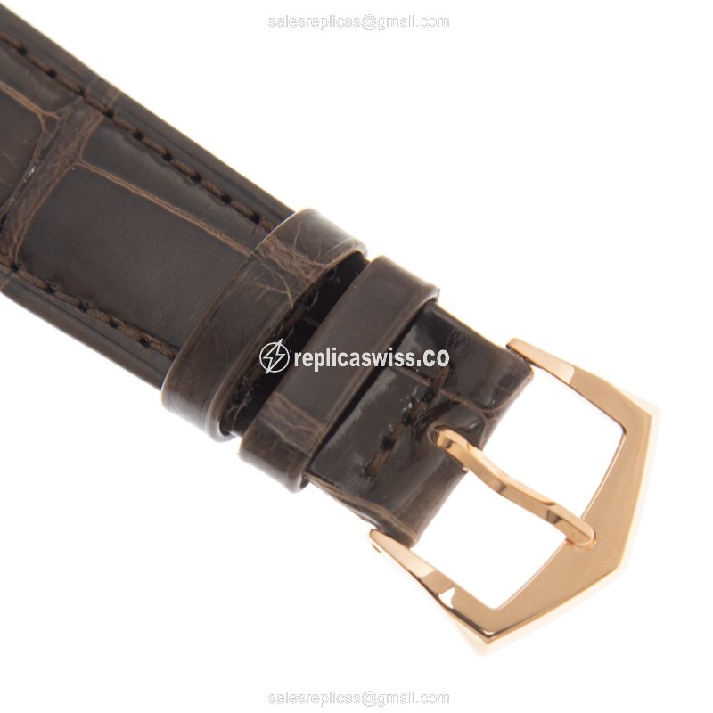 Patek Philippe 6119R-001 Replica - Manual Wind - 18kt Rose Gold - White Dial - Brown Alligator Buckle - View 4