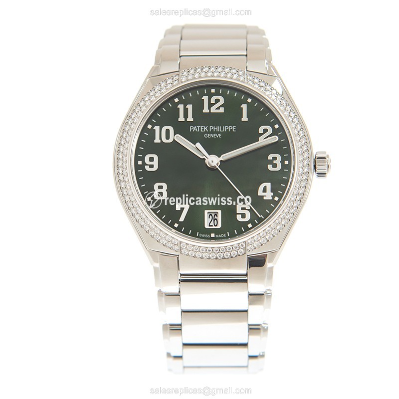 Patek Philippe TWENTY-4 Replica - Automatic - Green Dial - Diamonds - Silver Steel Strap - View 2