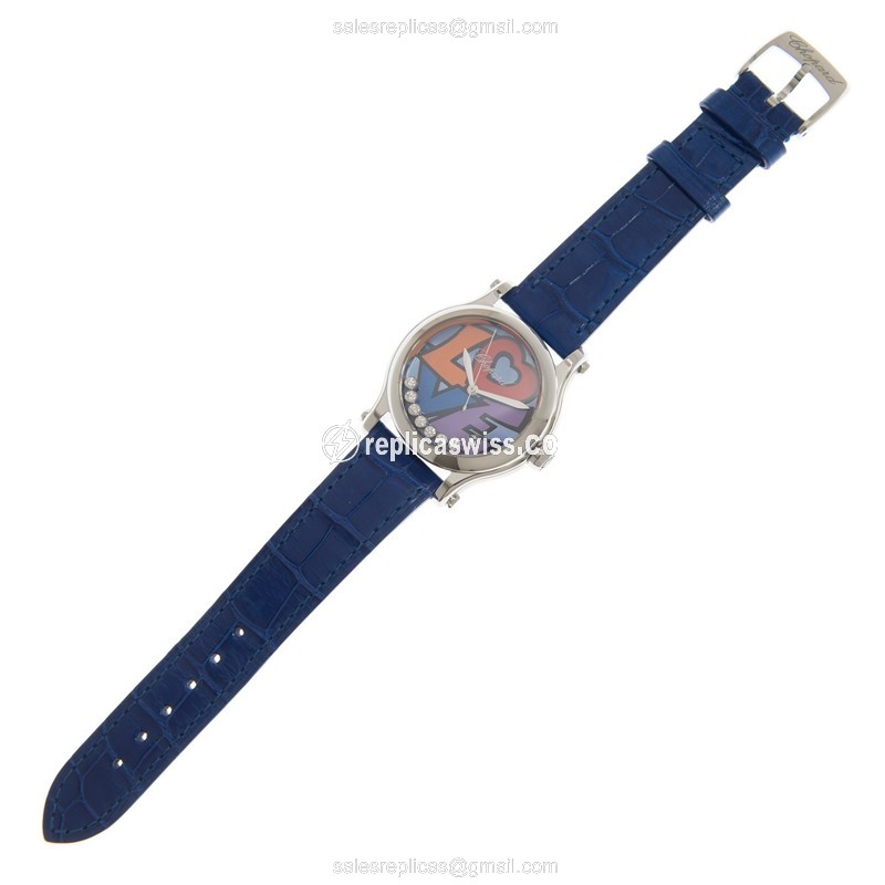 Chopard Happy Sport Replica - Automatic - Blue Dial - Steel Case - Blue Alligator Strap - View 2