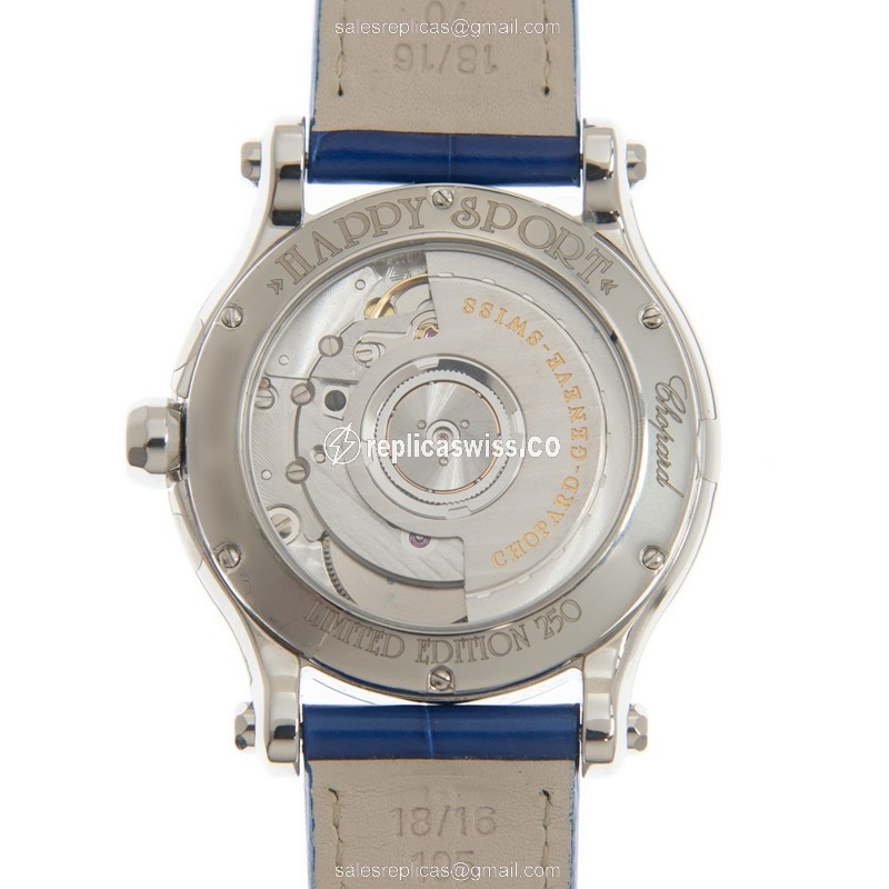 Chopard Happy Sport Replica - Automatic - Blue Dial - Steel Case - Blue Alligator Strap - View 3