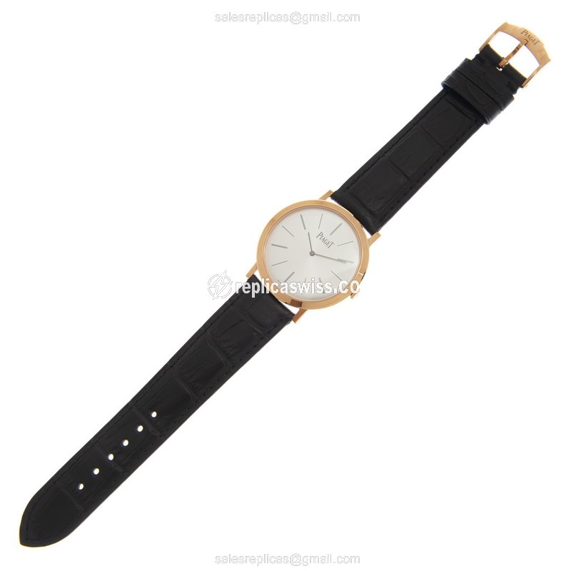 Piaget Altiplano Replica - Manual - 18kt Rose Gold - Silver Dial - Alligator Black Buckle - View 2