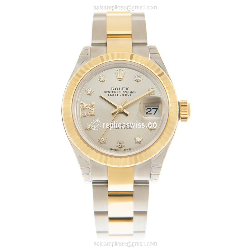 Rolex Datejust Lady Replica - Automatic - 18kt Gold & Steel Case - Silver Dial - View 2