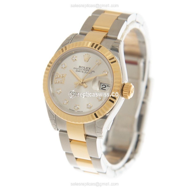 Rolex Datejust Lady Replica - Automatic - 18kt Gold & Steel Case - Silver Dial - View 3