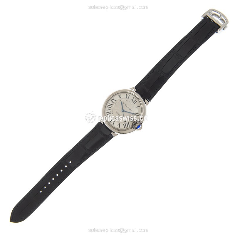 Cartier Ballon Bleu Replica - Automatic - Steel Case - Silver Dial - Black Alligator Strap - View 2