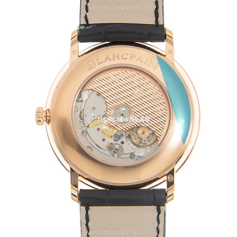 Blancpain Classic 6651-3640-55B - Manual Wind - 18kt Rose Gold Case - Blue Dial - Alligator Blue Strap - View 3
