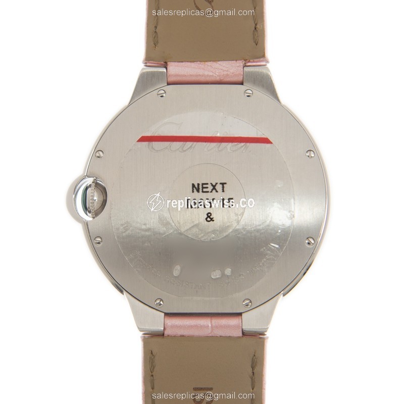 Cartier Ballon Bleu Replica - Automatic - 18kt White Gold - Diamond - White Dial - Pink Alligator Strap - View 3