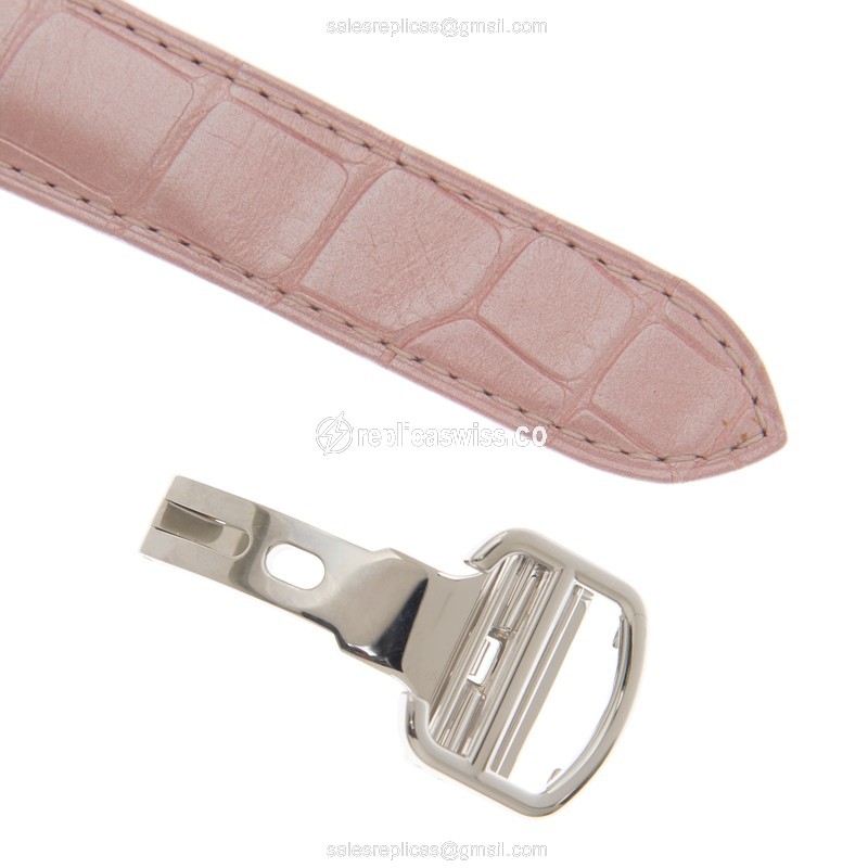 Cartier Ballon Bleu Replica - Automatic - 18kt White Gold - Diamond - White Dial - Pink Alligator Strap - View 4