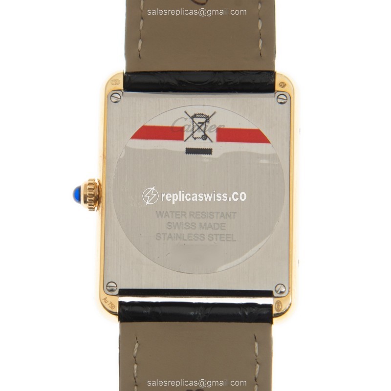 Cartier TANK Quartz 18kt Gold - White Dial - Alligator Black Strap - Buckle Clasp - View 3