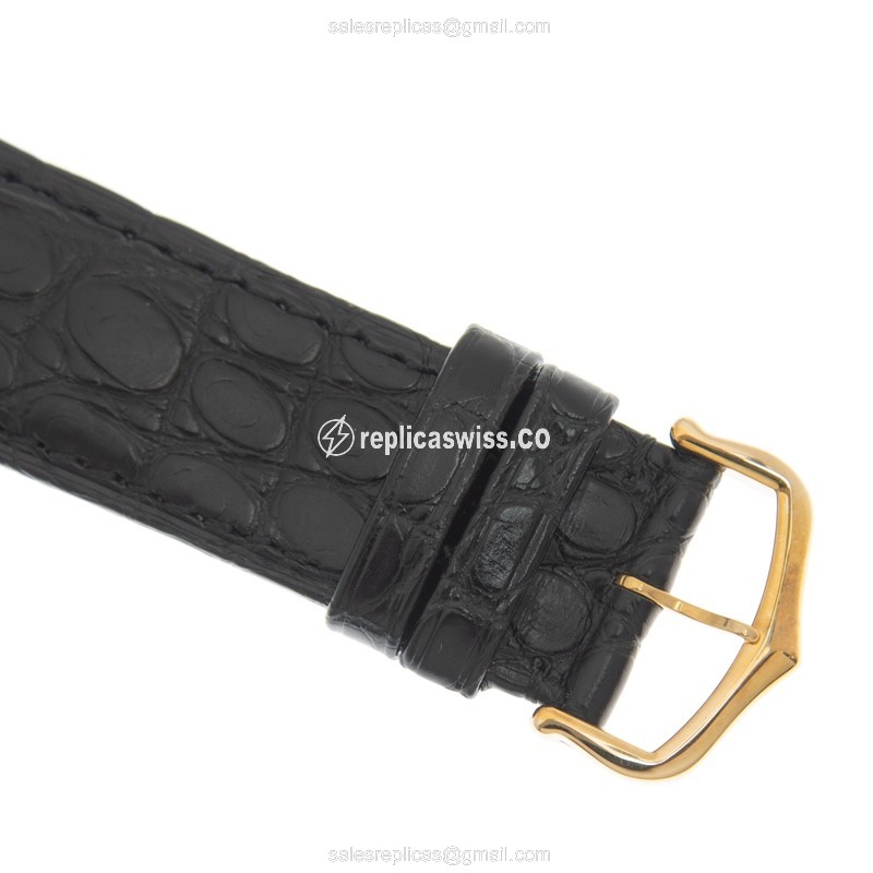 Cartier TANK Quartz 18kt Gold - White Dial - Alligator Black Strap - Buckle Clasp - View 4