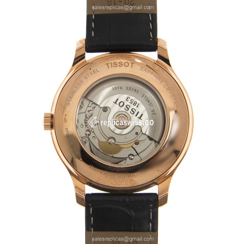 Rolex T-TRADITION Replica - Automatic - Gold-Plated - Steel Case - Silver Dial - Black Leather Strap - View 3