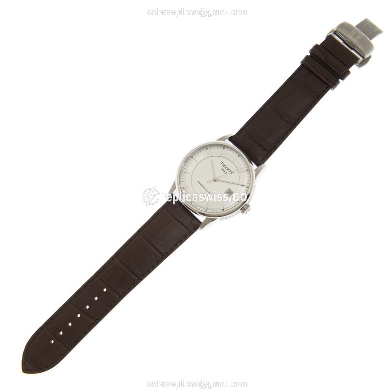 Tissot T086.407.16.031.00 Luxury - Automatic - Steel Case - Silver Dial - Brown Leather Strap - View 2