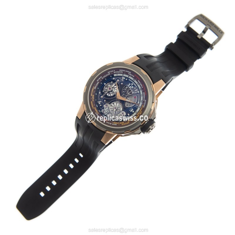 Richard Mille RM58-01 Men's Watch - Manual Wind - 18kt Rose Gold Case - Titanium - Transparent Dial - Black Rubber Strap - View 2