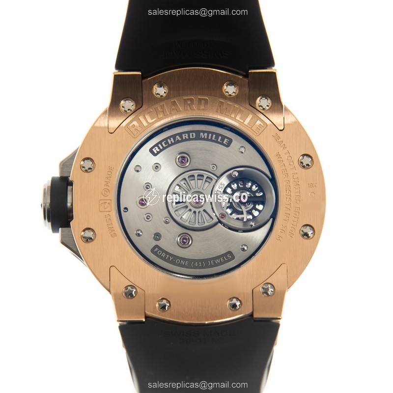 Richard Mille RM58-01 Men's Watch - Manual Wind - 18kt Rose Gold Case - Titanium - Transparent Dial - Black Rubber Strap - View 3