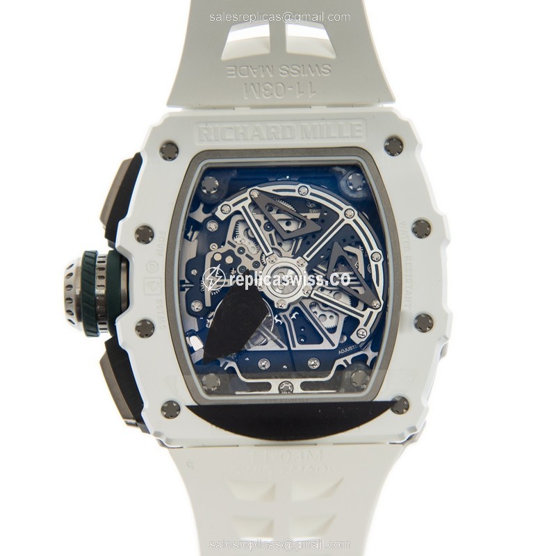 Richard Mille RM11-03 Replica - Automatic Ceramic - Transparent - White Rubber Strap - Clasp - View 3