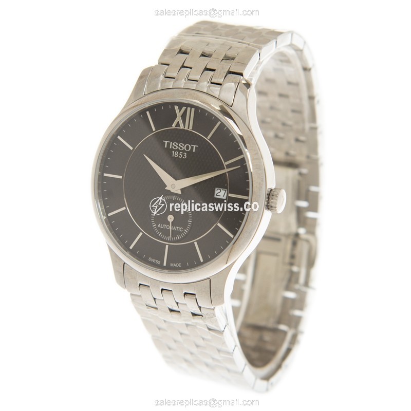 Tissot T-TRADITION Replica - Automatic - Black Dial - Silver Steel Case & Band - View 3