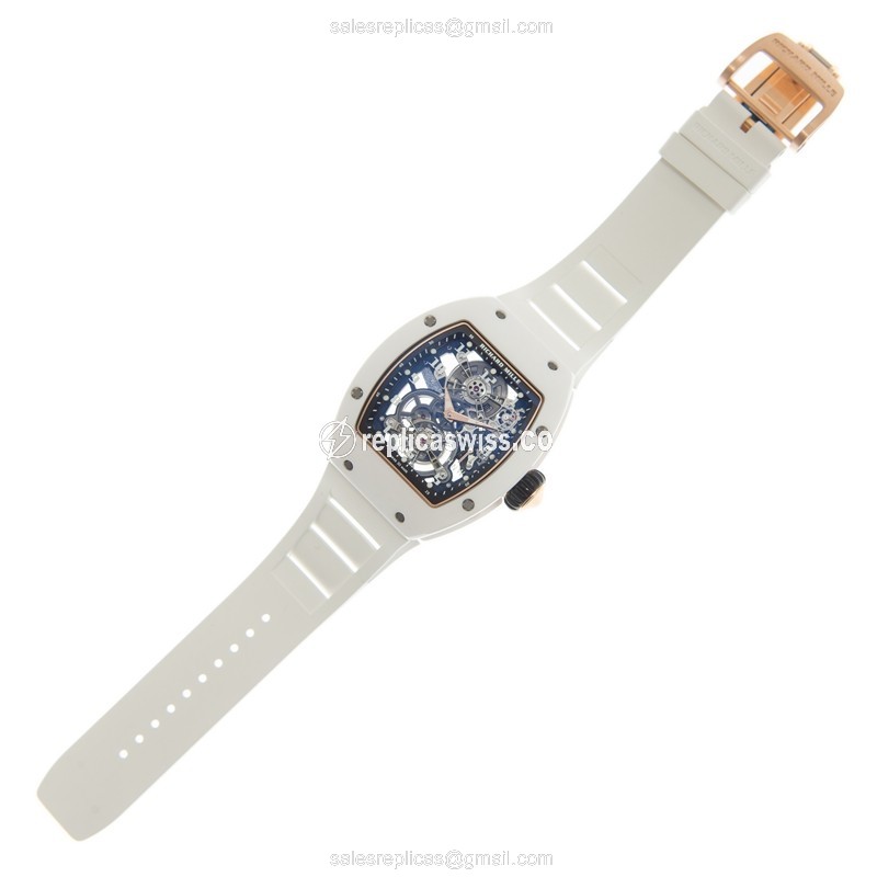 Richard Mille RM17-01 Replica - Manual - 18kt Rose Gold - Blue Dial - White Rubber Strap - View 2