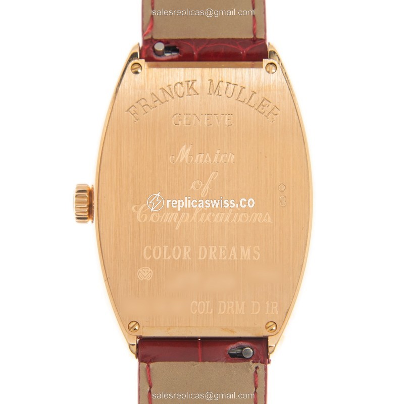 Franck Muller Cintree Curvex - Automatic - 18kt Rose Gold - Diamonds - Silver Dial - Red Leather Strap - Buckle Clasp - View 3