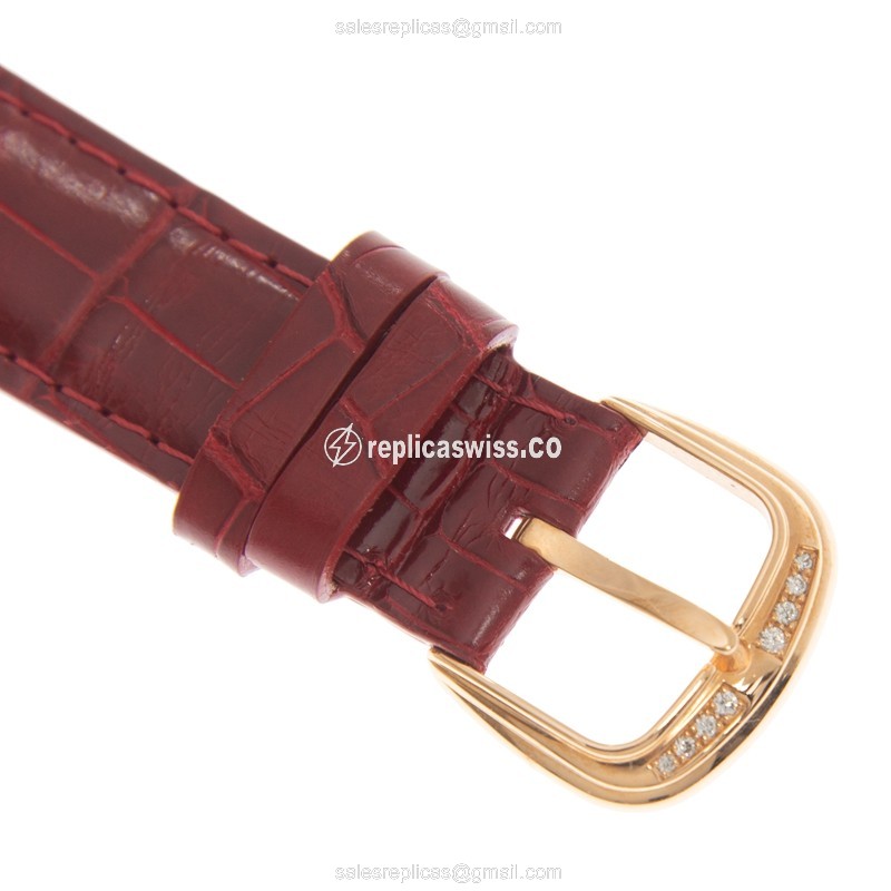 Franck Muller Cintree Curvex - Automatic - 18kt Rose Gold - Diamonds - Silver Dial - Red Leather Strap - Buckle Clasp - View 4