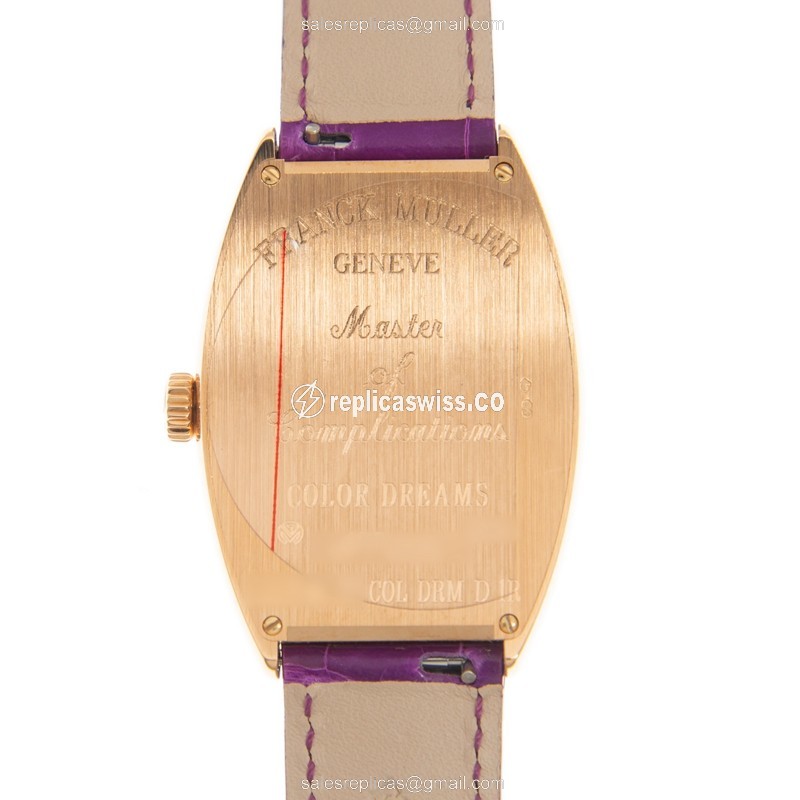 Franck Muller 5851M Replica - Automatic - 18kt Rose Gold - Diamond Dial - Silver - Alligator Purple Buckle - View 3