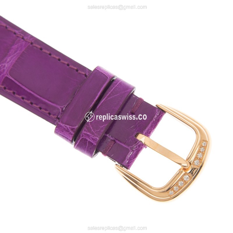 Franck Muller 5851M Replica - Automatic - 18kt Rose Gold - Diamond Dial - Silver - Alligator Purple Buckle - View 4