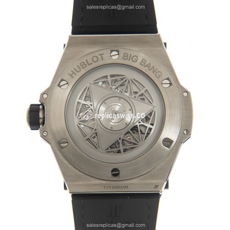 Hublot Big Bang Replica - Automatic - Titanium - Blue Dial - Diamond Case - Blue Cowhide Strap - View 3