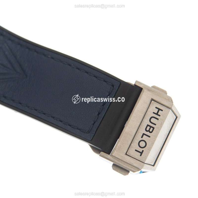 Hublot Big Bang Replica - Automatic - Titanium - Blue Dial - Diamond Case - Blue Cowhide Strap - View 4