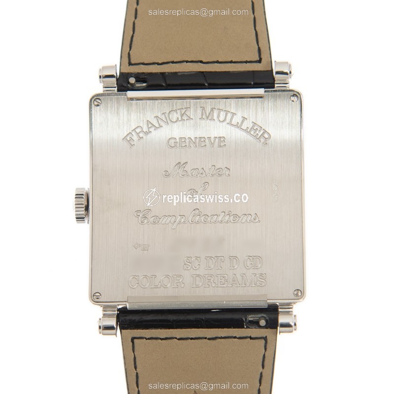 Franck Muller 6000 K SC DT D COL DRM Master Square - Auto - 18kt White Gold - Diamond - Silver Dial - Black Leather Strap - View 3