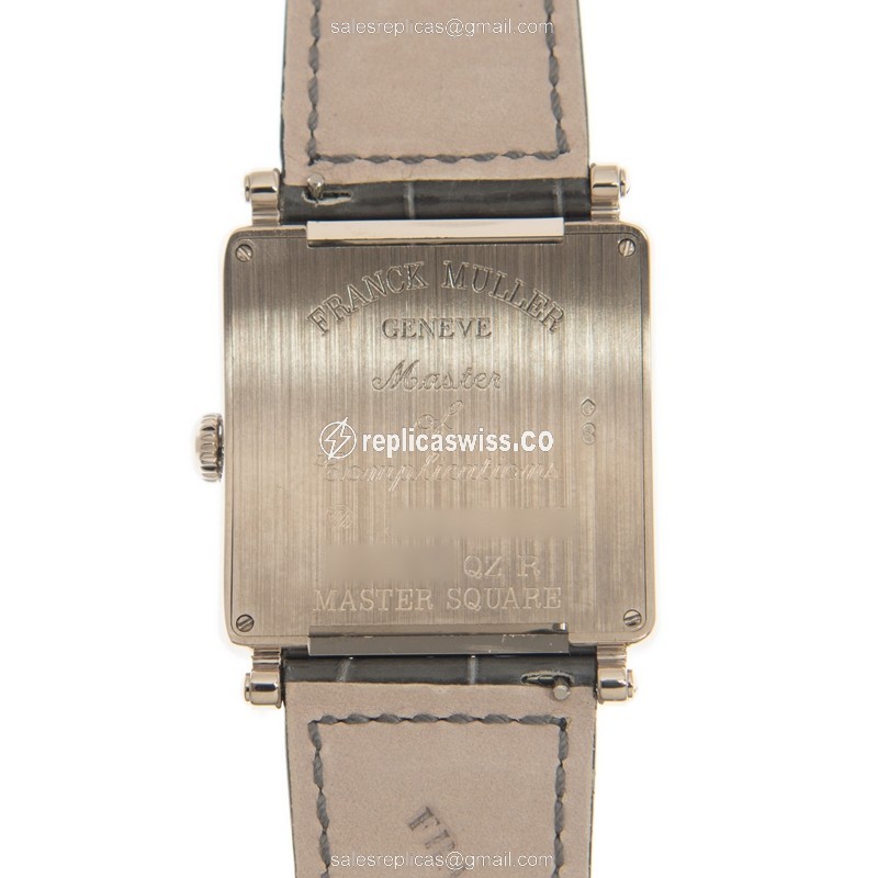 Franck Muller 6002 M QZ R OG-GREY Master Square Replica - Quartz - 18kt Gold Case - Silver Dial - Grey Alligator Strap - View 3