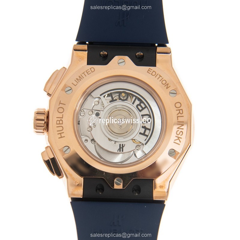 Hublot Classic Fusion Replica - Automatic - 18kt Rose Gold - Blue Dial - Rubber Strap - View 3