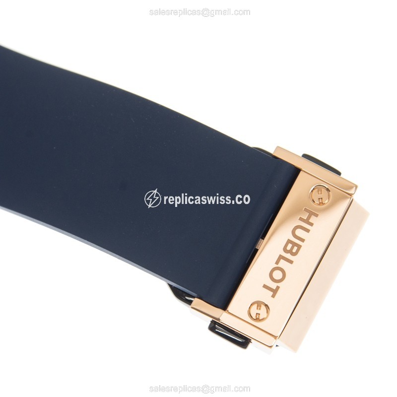 Hublot Classic Fusion Replica - Automatic - 18kt Rose Gold - Blue Dial - Rubber Strap - View 4
