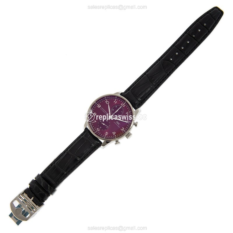 IWC Portuguese Replica - Automatic - Red Dial - Steel Case - Black Alligator Strap - View 2