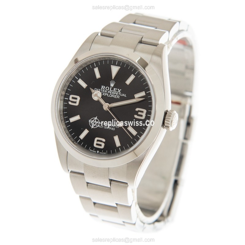 Rolex Explorer Replica - Automatic - Black on Silver - Steel Case - View 3