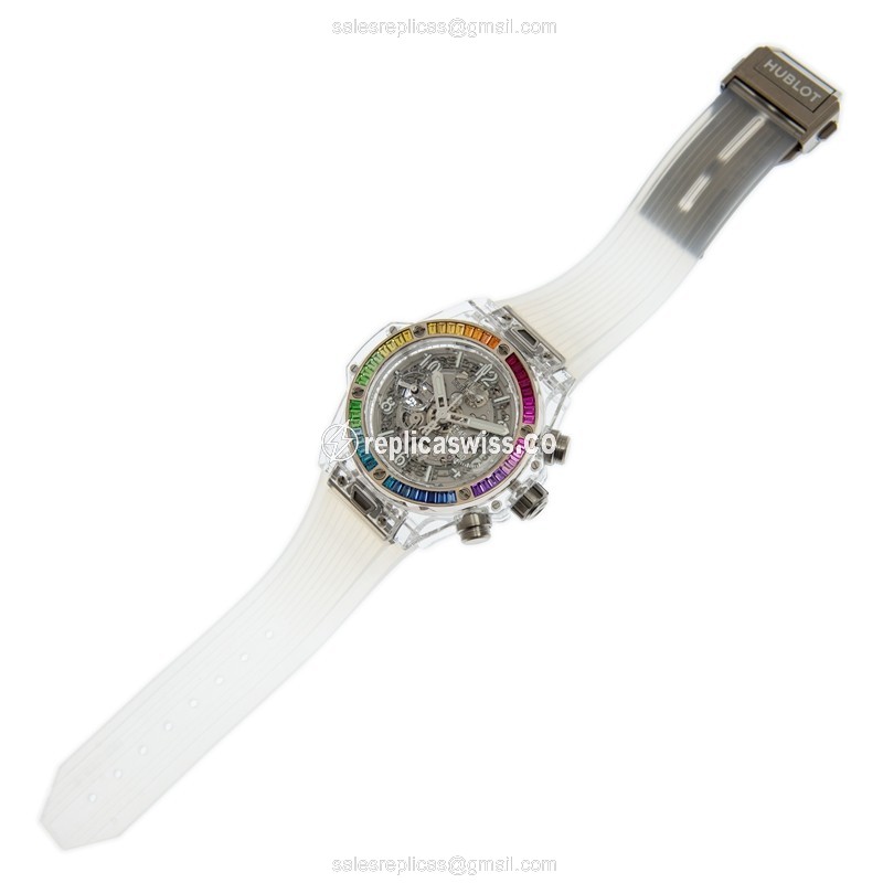 Hublot BIG BANG Replica - Automatic - 18kt White Gold - Sapphire Dial - Rubber Strap - View 2