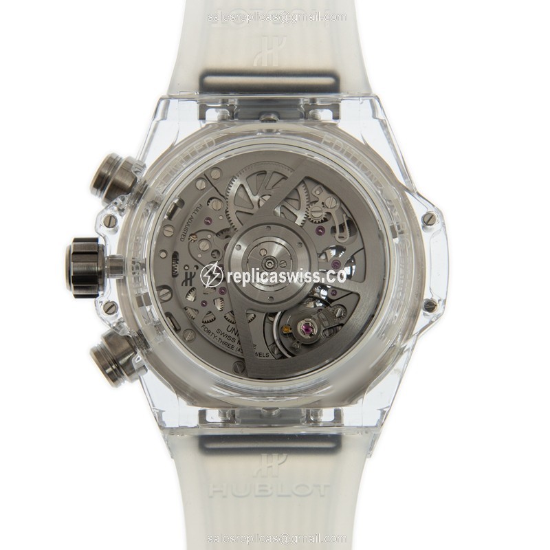 Hublot BIG BANG Replica - Automatic - 18kt White Gold - Sapphire Dial - Rubber Strap - View 3