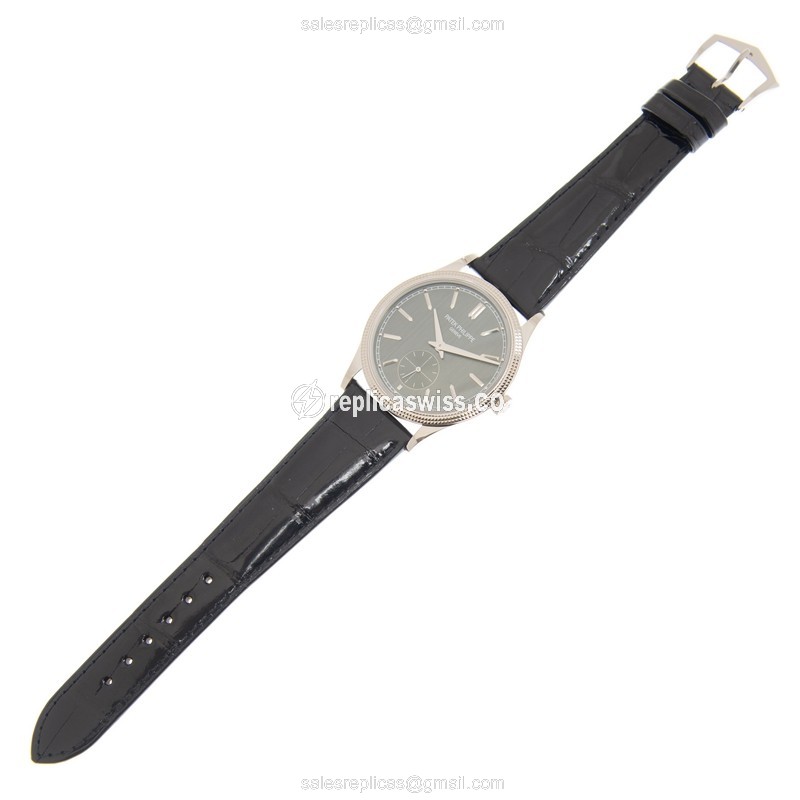 Patek Philippe 6119G-001 Replica - Manual - 18kt Gold - Gray Dial - Black Alligator Strap - View 2