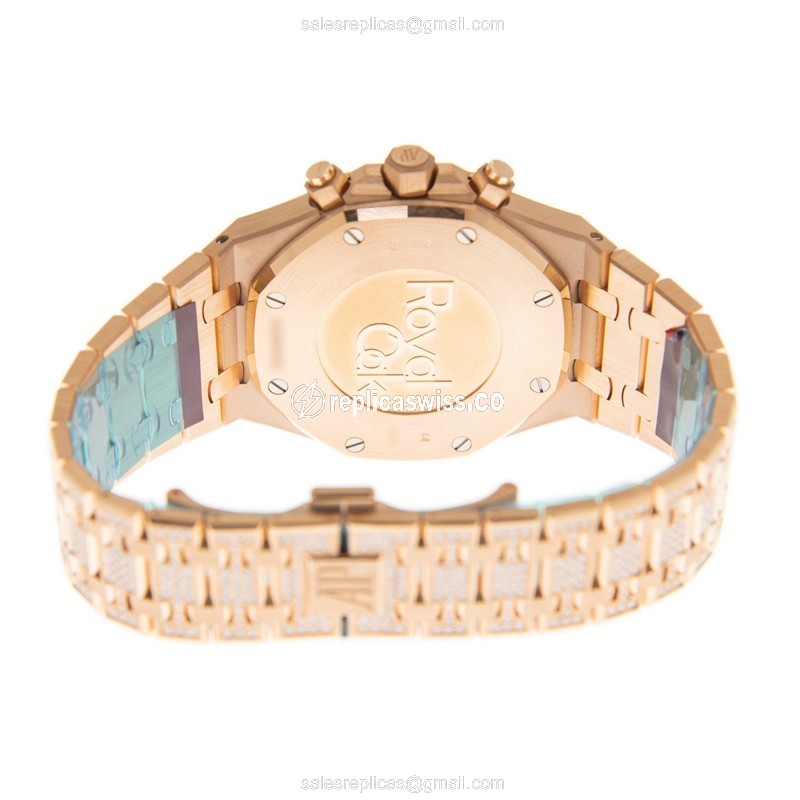Audemars Piguet Royal Oak Replica - Automatic - 18kt Rose Gold Case - Diamonds - Gold Dial & Strap - View 4