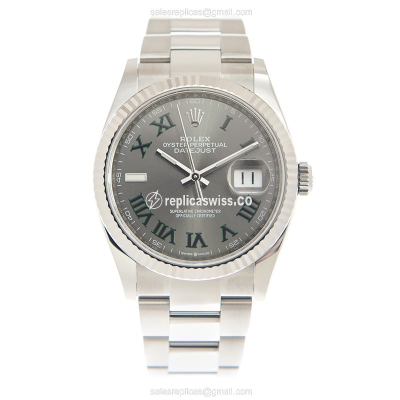 Rolex Datejust Replica - Automatic - White Gold & Steel - Green Dial - Silver Clasp - View 2
