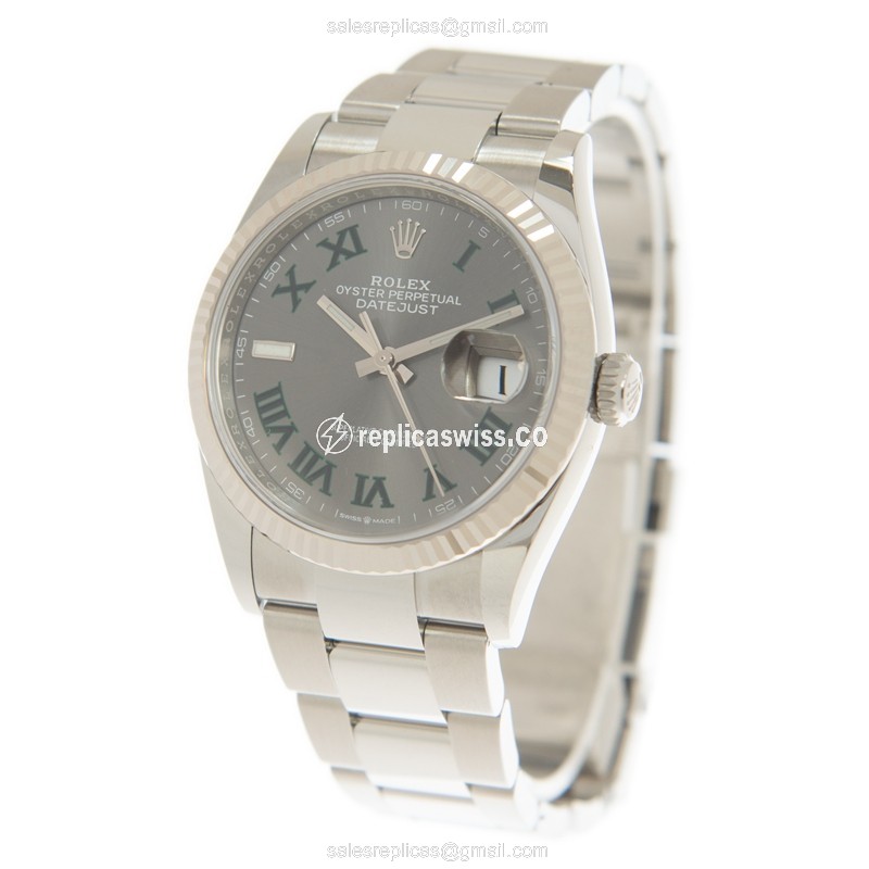Rolex Datejust Replica - Automatic - White Gold & Steel - Green Dial - Silver Clasp - View 3
