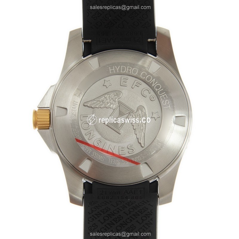Longines CONQUEST Replica - Automatic - Steel Case - Black Dial, Rubber Strap - View 3