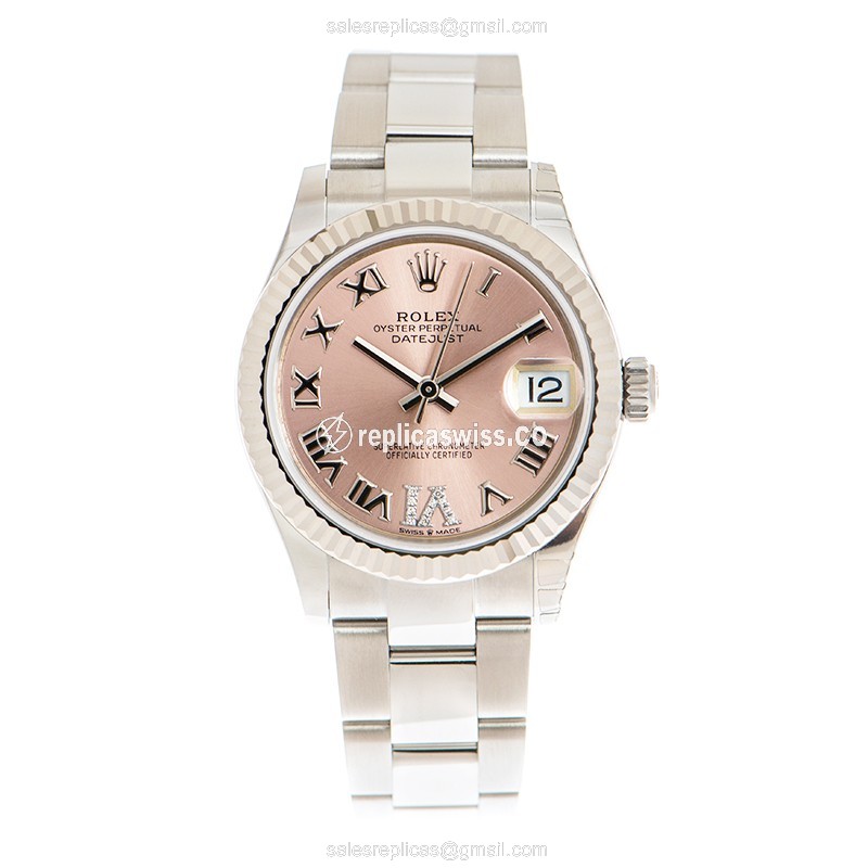 Rolex DATEJUST Replica - Automatic - White Gold & Steel - Pink Dial - View 2