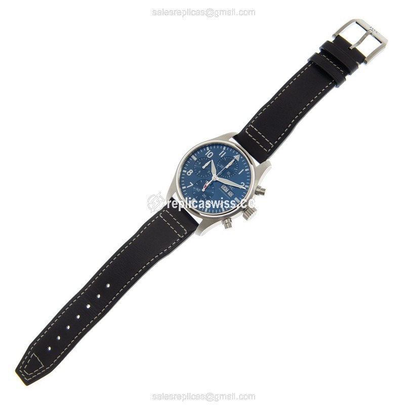 IWC PILOTS Replica - Automatic - Stainless Steel - Blue Dial - Leather Blue Strap - View 2