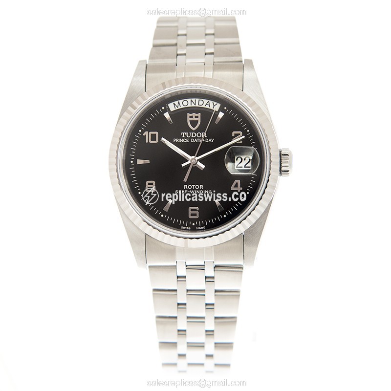 Automatic Tudor Black Dial - Stainless Steel - Silver Strap - Clasp - View 2
