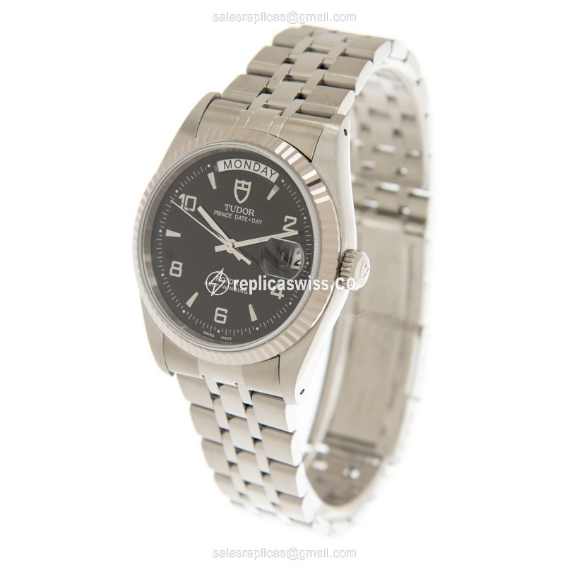 Automatic Tudor Black Dial - Stainless Steel - Silver Strap - Clasp - View 3