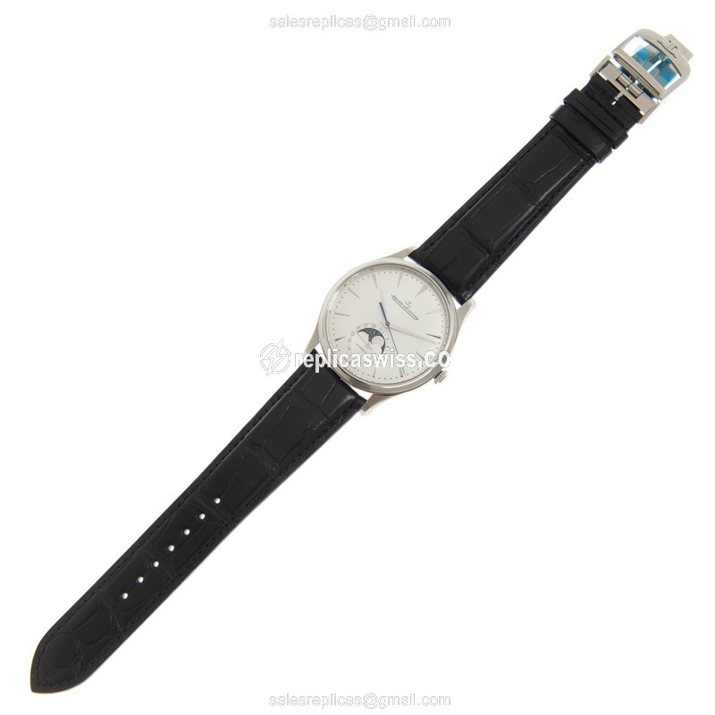 Jaeger-Lecoultre Q1368430 Replica - Ultra Thin - Automatic - Steel Case - Silver Dial - Black Leather Strap - View 2