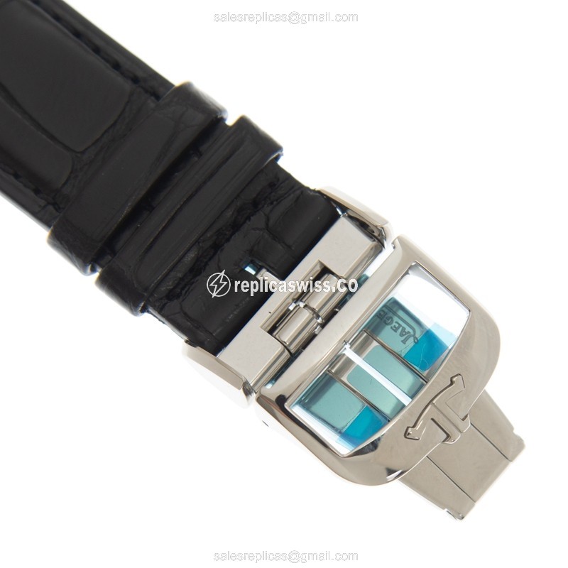 Jaeger-Lecoultre Q1368430 Replica - Ultra Thin - Automatic - Steel Case - Silver Dial - Black Leather Strap - View 4