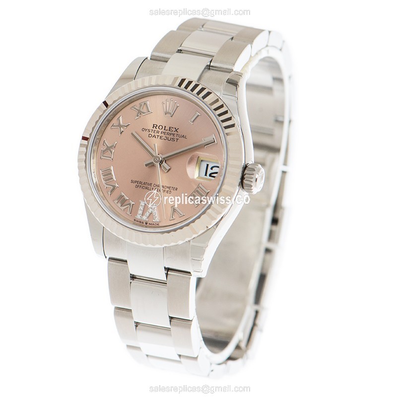Rolex DATEJUST Replica - Automatic - White Gold & Steel - Pink Dial - View 3