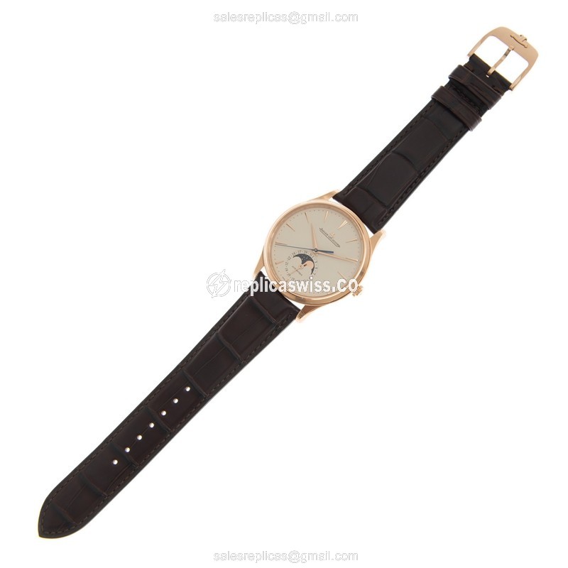 Jaeger-Lecoultre Q1362510 Replica - Ultra Thin Automatic - 18kt Rose Gold Case - Beige Dial - Leather Brown Strap - View 2