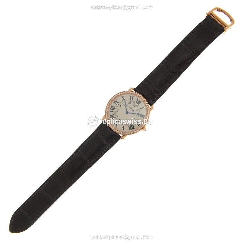 Cartier WR000651 RONDE LOUIS CARTIER - Manual - 18kt Rose Gold - Diamond Dial - Black Alligator - View 2